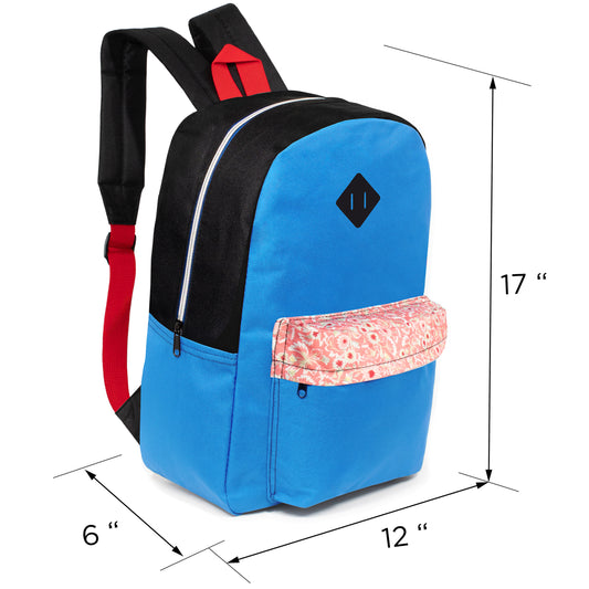 17" Diamond Patch Padded Wholesale Backpacks in Random Colors - Bulk Case of 24 ($5.50 / UNIT - ITEM: DWBP-345-24)
