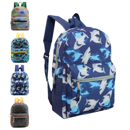 15" Boys Patterned Elementary School Wholesale Backpacks & 12 Bulk School Supply Kits | Choose Your Kit