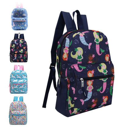 15" Girls Patterned Elementary School Wholesale Backpacks & 12 Bulk School Supply Kits | Choose Your Kit