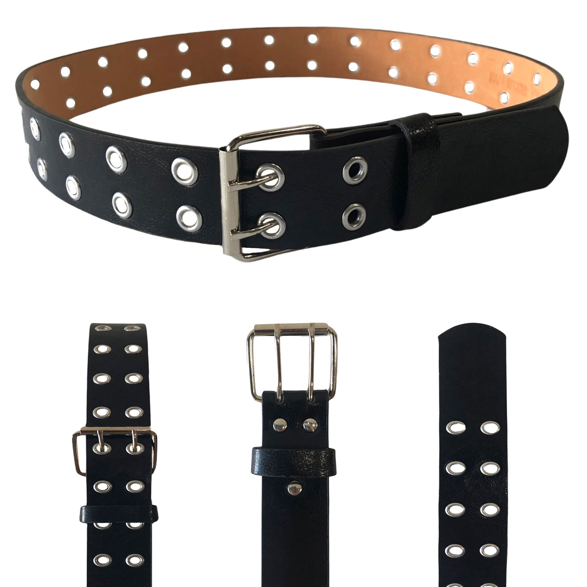 black leather wholesale grommet belt 2 holes