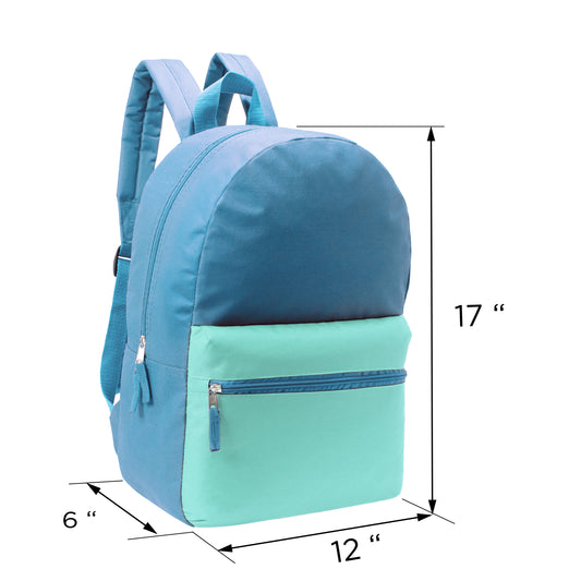 17" Unisex Multi-Color Wholesale Backpacks in 12 Colors - Bulk Case of 24 ($4.50 / UNIT - ITEM: DWBP-284-24)