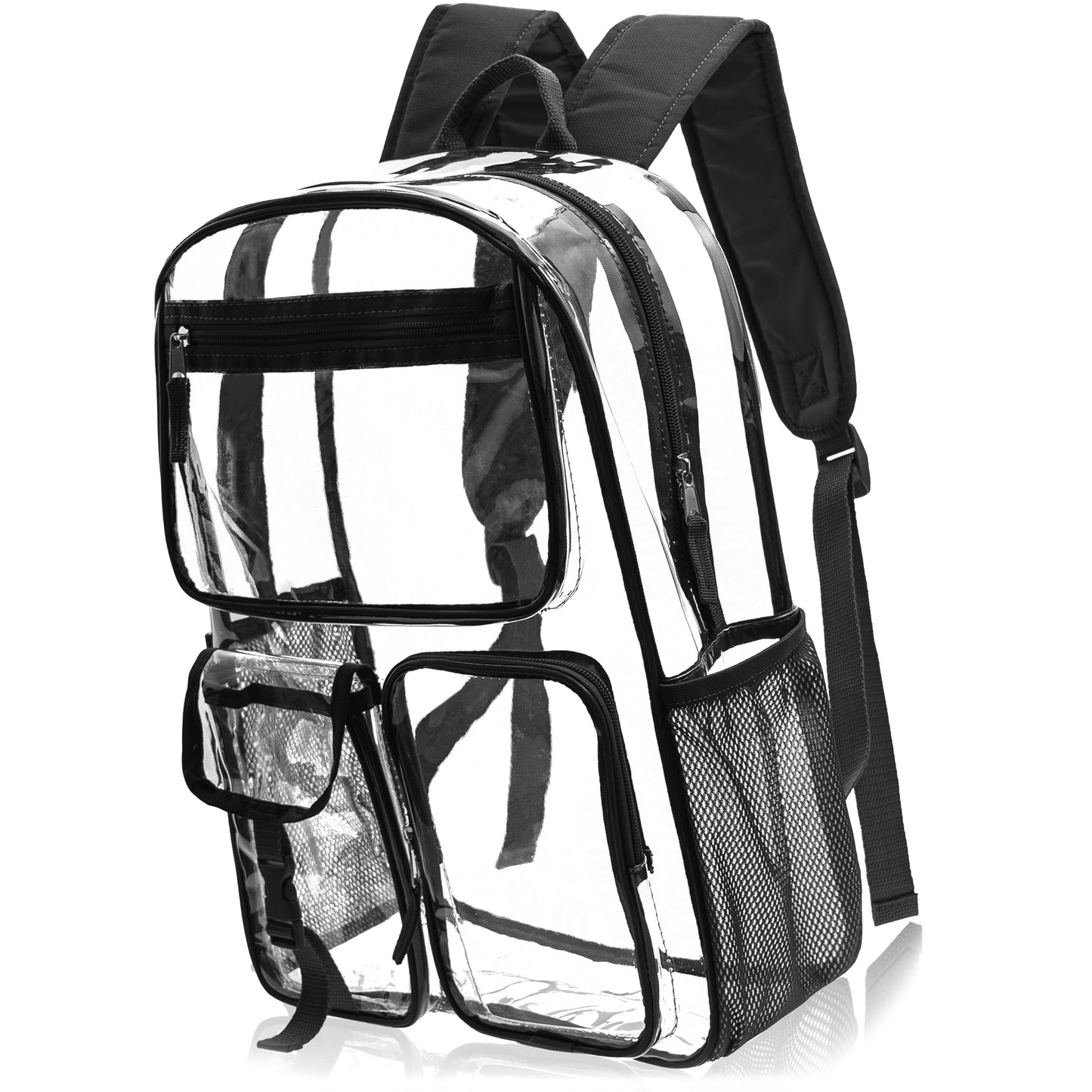 17" Premium Clear Wholesale Backpacks with Black Trim - Bulk Case of 24 ($11.00 / UNIT - ITEM: DWBP-366-24)