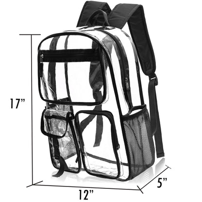 17" Premium Clear Wholesale Backpacks with Black Trim - Bulk Case of 24 ($11.00 / UNIT - ITEM: DWBP-366-24)