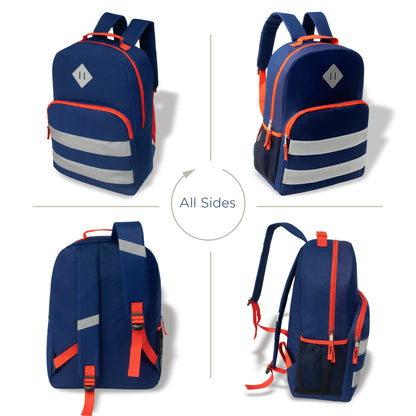 17" Reflective Stripe Wholesale Backpacks in 6 Colors & 12 Bulk School Supply Kits | Choose Your Kit
