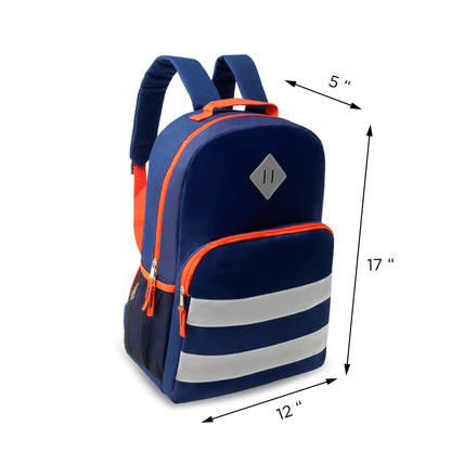 17" Reflective Stripe Wholesale Backpacks in 6 Colors & 12 Bulk School Supply Kits | Choose Your Kit
