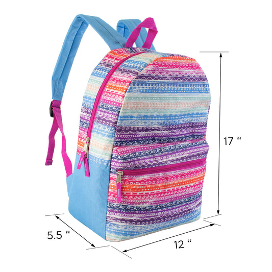 17" Printed Wholesale Backpacks in 12 Color Designs - Bulk Case of 24 ($5.65 / UNIT - ITEM: DWBP-312-24)