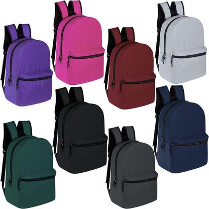15" Wholesale Backpacks in Bulk in 8 Assorted Colors - Bulk Case of 24 ($3.70 / UNIT - ITEM: DWBP-332-24)