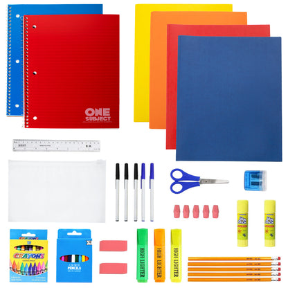 12 Assorted Color Basic 17" Wholesale Backpacks & 12 Bulk School Supply Kits | Choose Your Kit