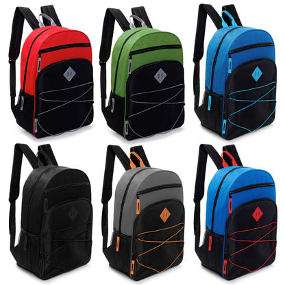 17" Bungee Design Wholesale Backpacks in 6 Color Combos - Bulk Case of 24 ($5.65 / UNIT - ITEM: DWBP-364-24)