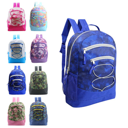 17" Bungee Wholesale Backpacks in 8 Assorted Colors - Bulk Case of 24 ($9.50 / UNIT - ITEM: DWBP-197-24)
