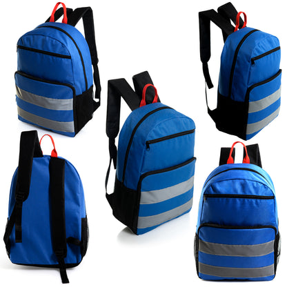 17" Reflective Stripe Wholesale Backpacks in 6 Colors - Bulk Case of 24 ($6.60 / UNIT - ITEM: DWBP-365-24)
