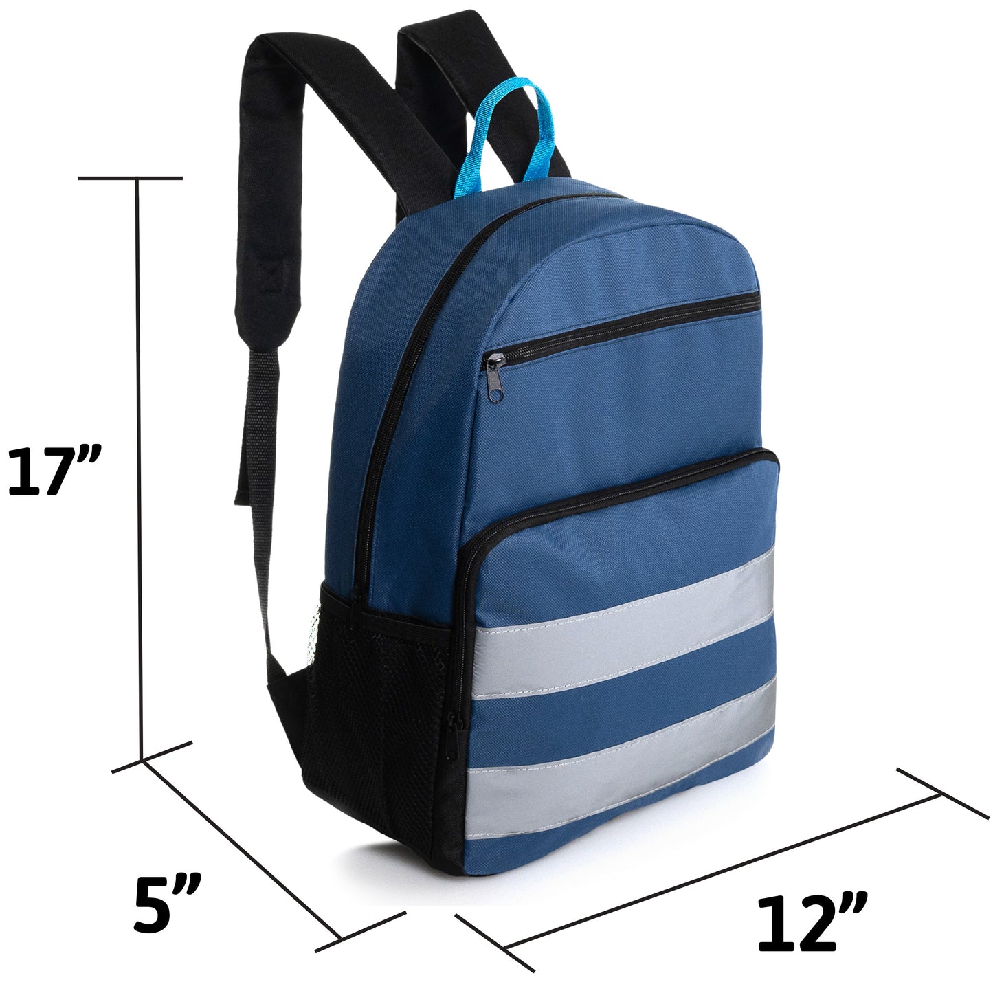 17" Reflective Stripe Wholesale Backpacks in 6 Colors - Bulk Case of 24 ($6.60 / UNIT - ITEM: DWBP-365-24)