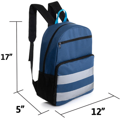 17" Reflective Stripe Wholesale Backpacks in 6 Colors - Bulk Case of 24 ($6.60 / UNIT - ITEM: DWBP-365-24)