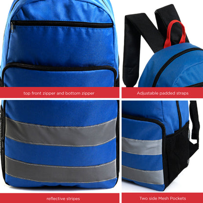 17" Reflective Stripe Wholesale Backpacks in 6 Colors - Bulk Case of 24 ($6.60 / UNIT - ITEM: DWBP-365-24)