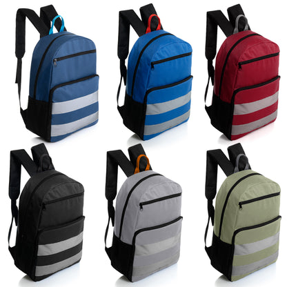 17" Reflective Stripe Wholesale Backpacks in 6 Colors - Bulk Case of 24 ($6.60 / UNIT - ITEM: DWBP-365-24)