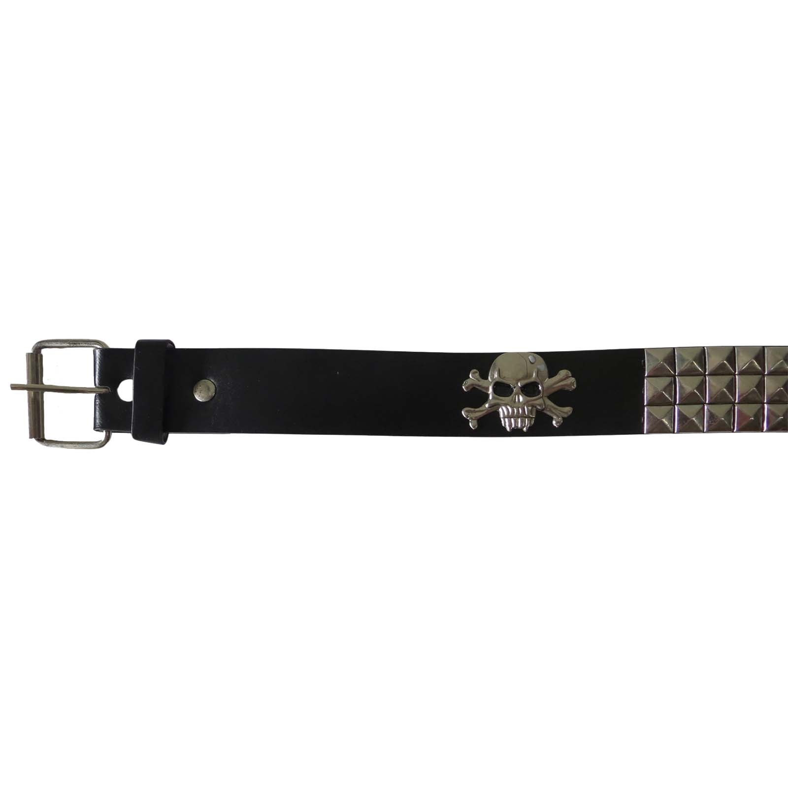 wholesale black leather belt with silver skulls & studs