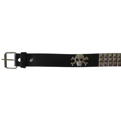 wholesale black leather belt with silver skulls & studs