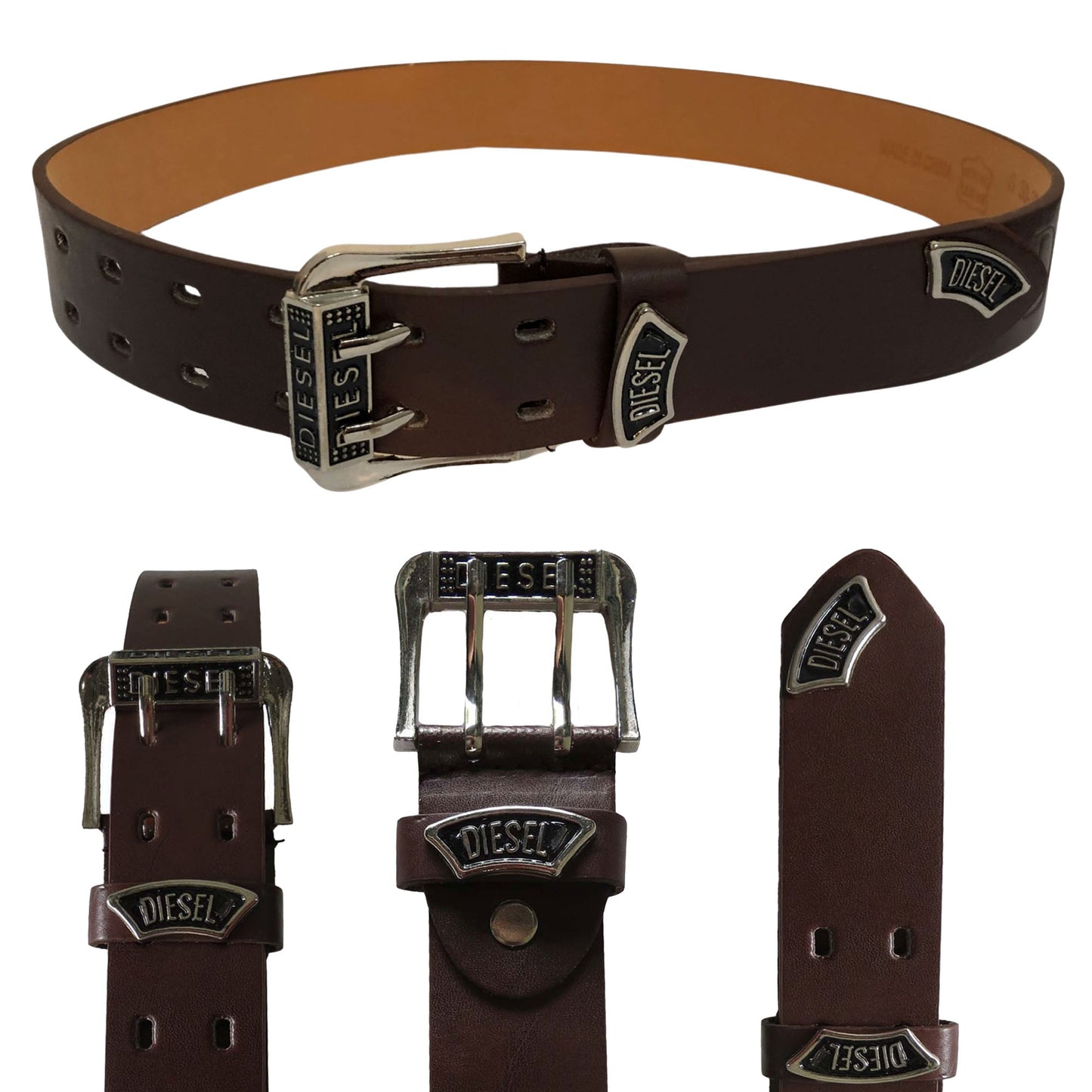 brown wholesale double loop leather belt for men