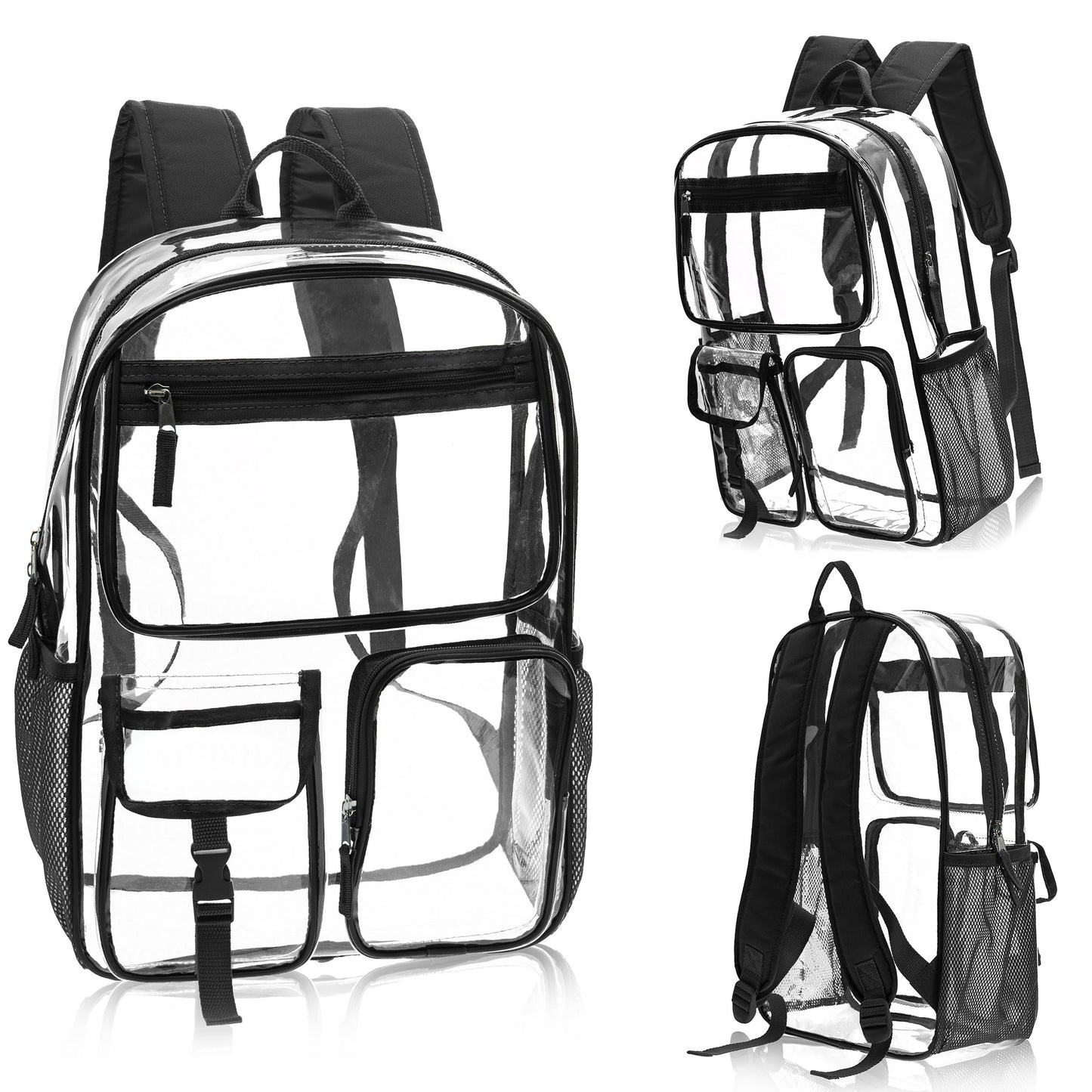 17" Premium Clear Wholesale Backpacks with Black Trim - Bulk Case of 24 ($11.00 / UNIT - ITEM: DWBP-366-24)
