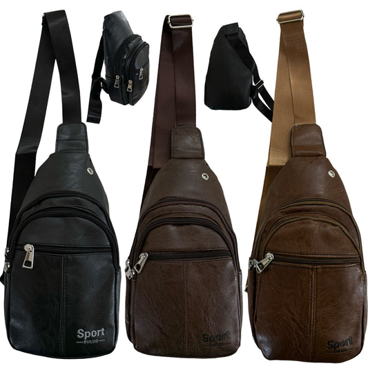 ITEM NUMBER: SB5179-JAMES-SLING (6 PIECE PACK - $5.00 / PIECE) SLING SHOULDER BAG IN BROWN AND BLACK