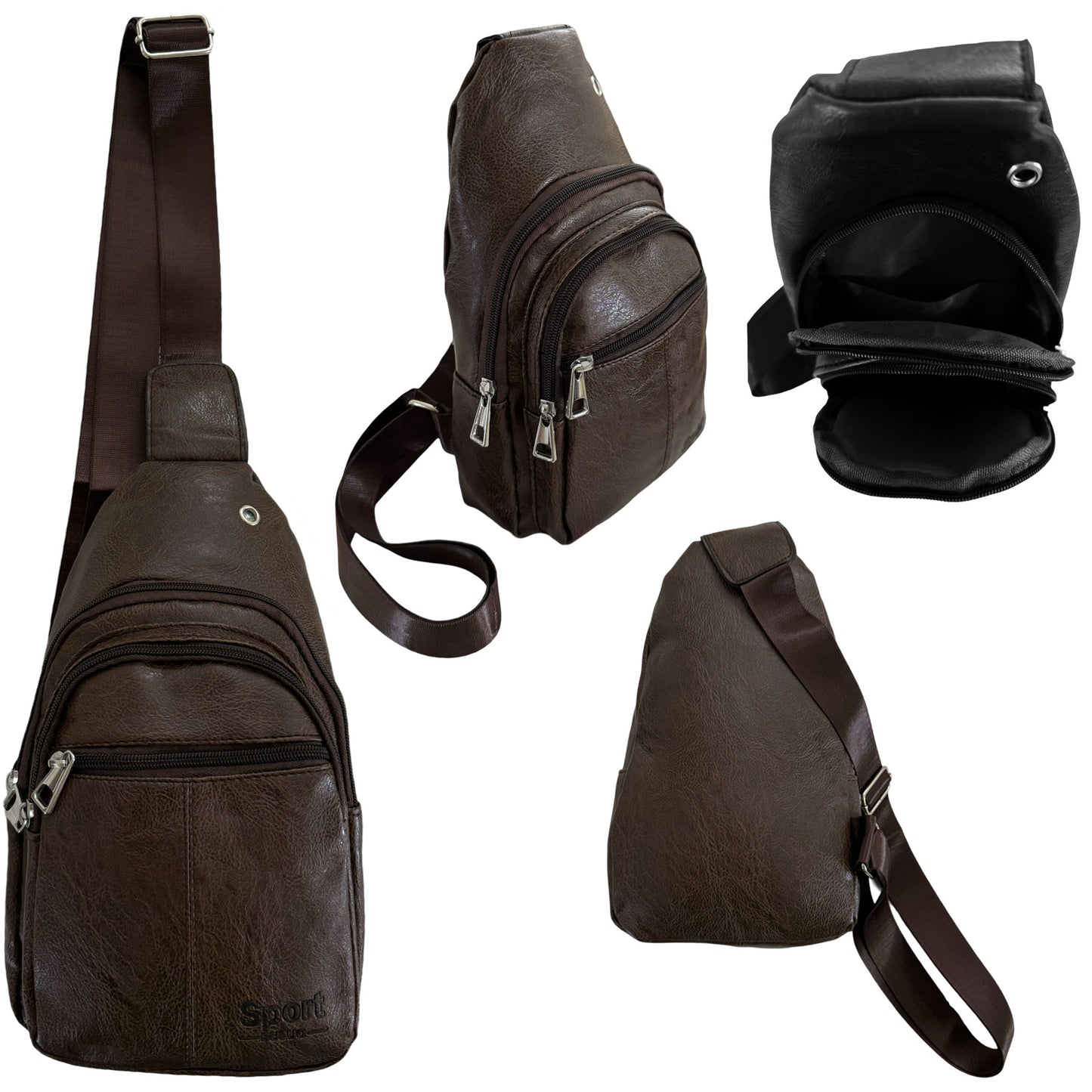 ITEM NUMBER: SB5179-JAMES-SLING (6 PIECE PACK - $5.00 / PIECE) SLING SHOULDER BAG IN BROWN AND BLACK