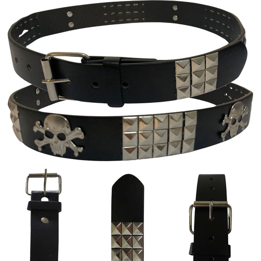 black leather wholesale men's leather skull design belt