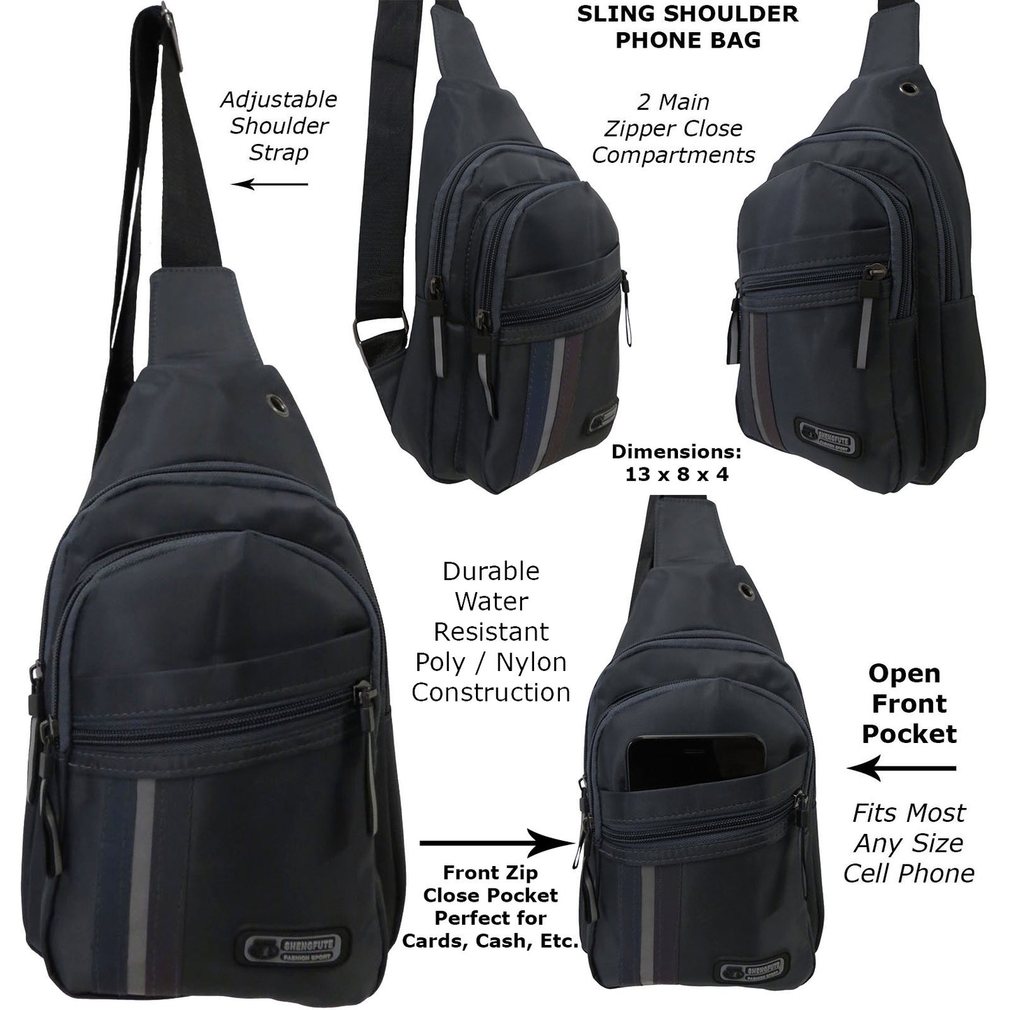 ITEM NUMBER: SB202-SLING-DARK-GREY (6 PIECE PACK - $5.50 / PIECE SLING) SHOULDER MESSENGER PHONE BAG UNISEX