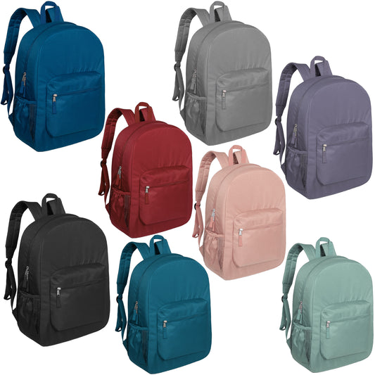 17" Padded Back Wholesale Backpacks in 6 Colors - Side Pocket - Bulk Case of 24 ($6.60 / UNIT - ITEM: DWBP-368-24)