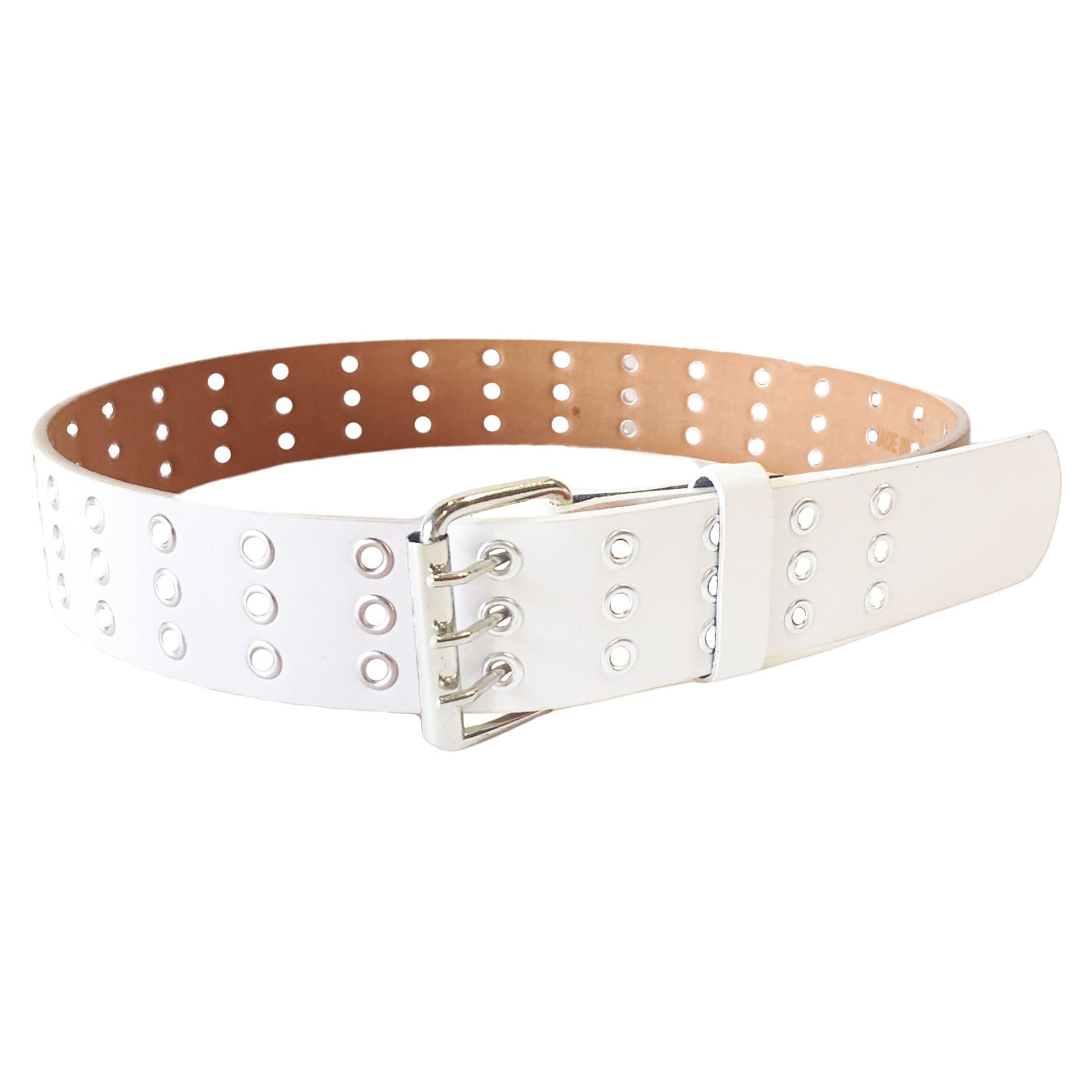 Men's wholesale 3 hole leather grommet belt in white
