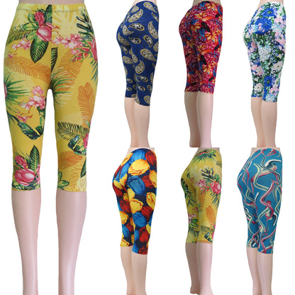 ITEM NUMBER: AP730-CANDY (12 PIECE PACK WAS $2.75 - CLEARANCE SALE JUST $1.50 / PIECE) FLOWER PATTERN CAPRI LEGGINGS