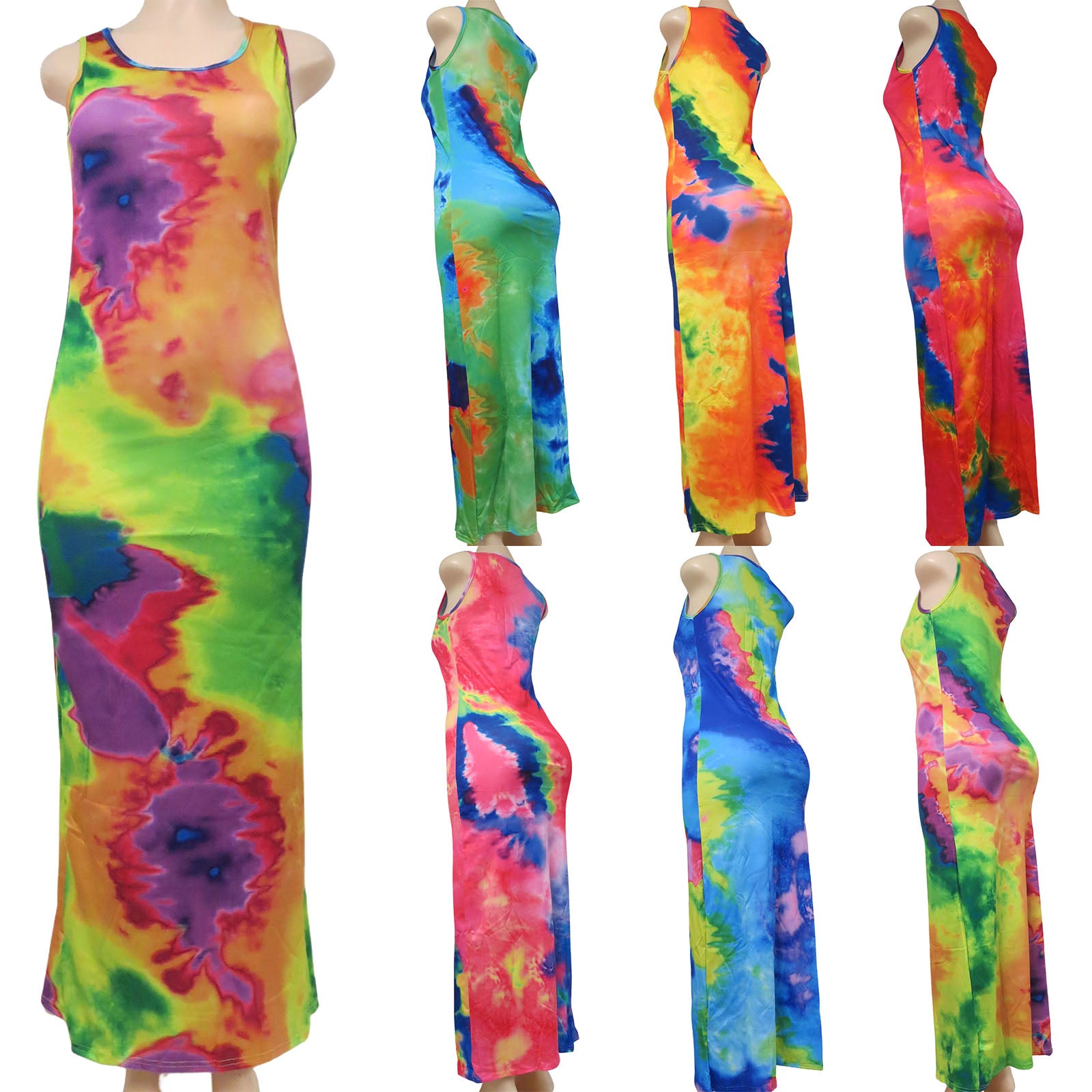 wholesale tie dye long sleeveless dress for women in assorted colors and sizes