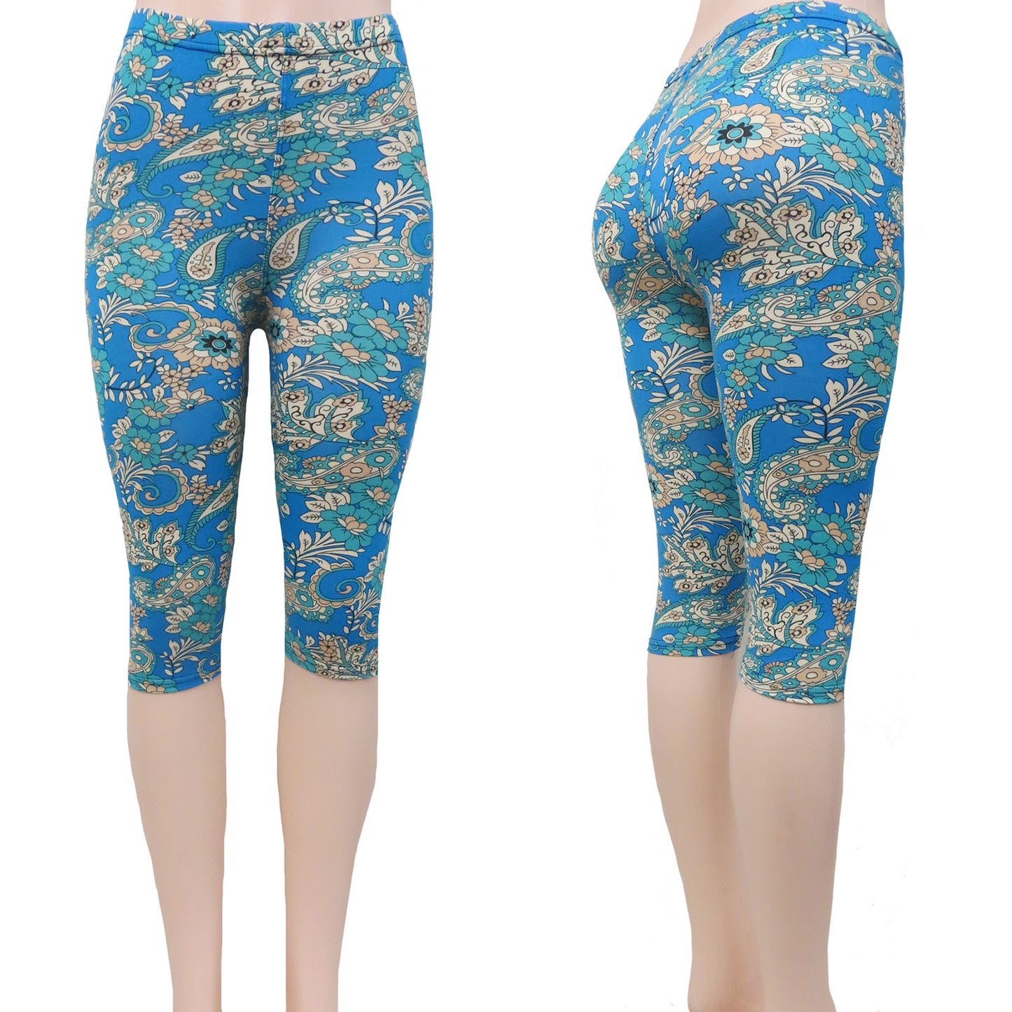 ITEM NUMBER: AP730-CHARLIZE (12 PIECE PACK WAS $2.75 - CLEARANCE SALE JUST $1.50 / PIECE) MULTICOLOR PATTERNED CAPRI LEGGINGS