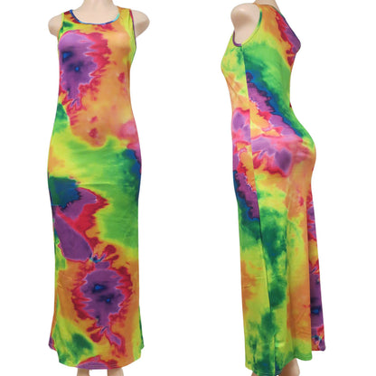 tie dye long wholesale sleeveless dress for women