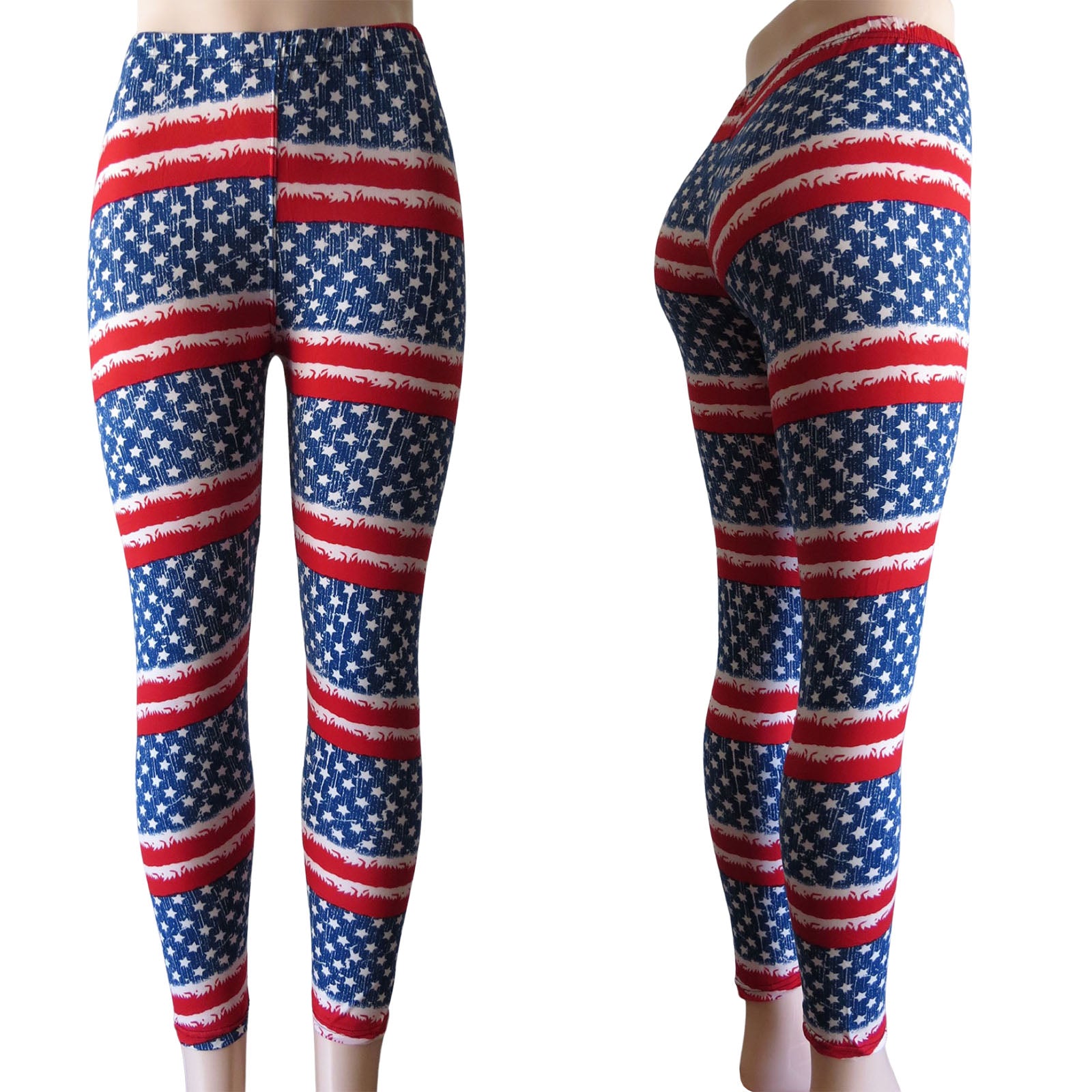Wholesale USA American Flag Leggings Patriotic Red White and Blue