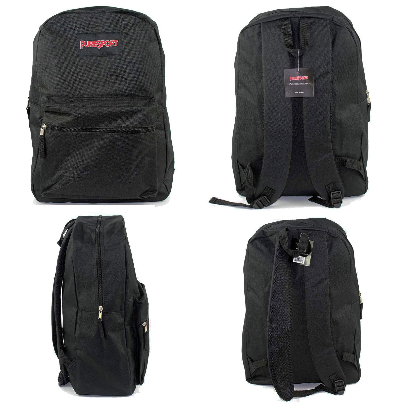 bulk wholesale backpacks in black 17 inch bookbags for back to school