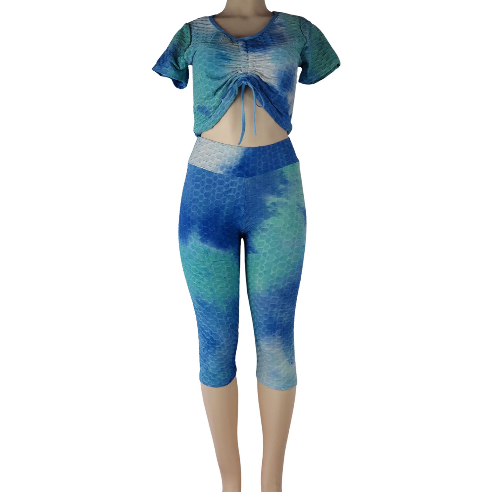 tiktok capri leggings wholesale tie dye 2 piece set blue multicolor