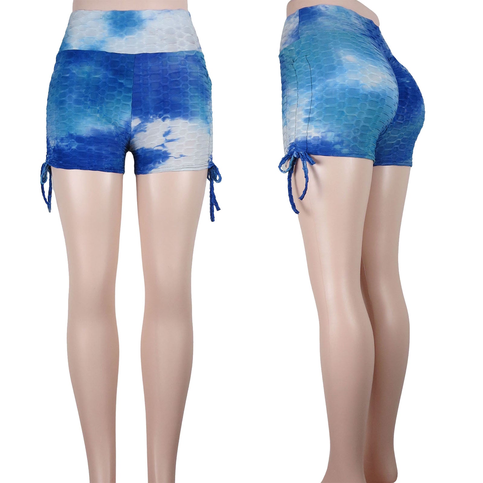 wholesale tie dye booty shorts tiktok bubble pattern with high waist in blue 