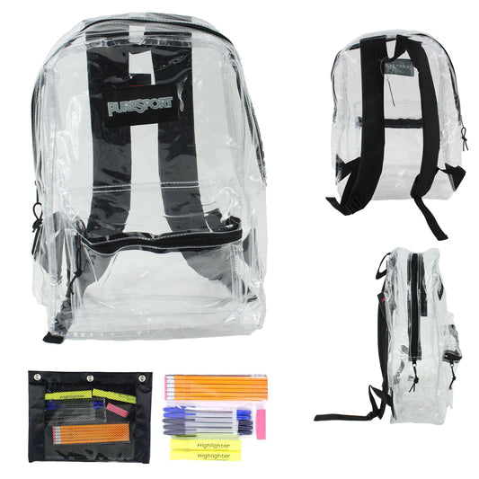 Wholesale Clear Backpacks for back to School 17 Inch with High School Supply Kits