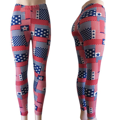 Wholesale USA American Flag Leggings Patriotic Red White and Blue Americana Stars and Stripes
