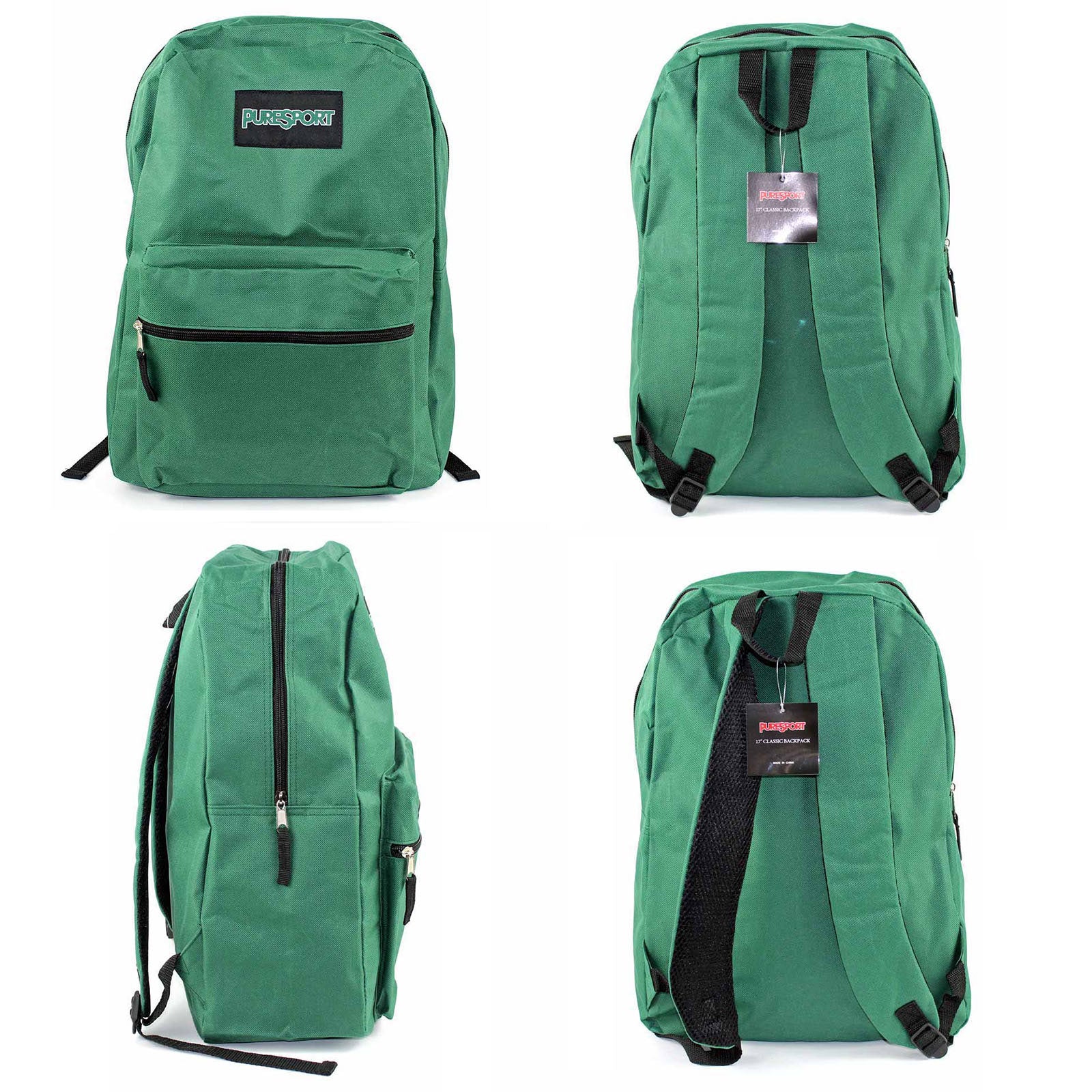green 15 inch back to school wholesale backpack for boys or girls