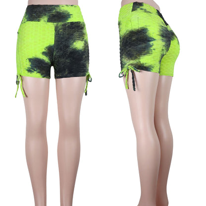 wholesale tie dye booty shorts tiktok bubble pattern with high waist in green and black color blend
