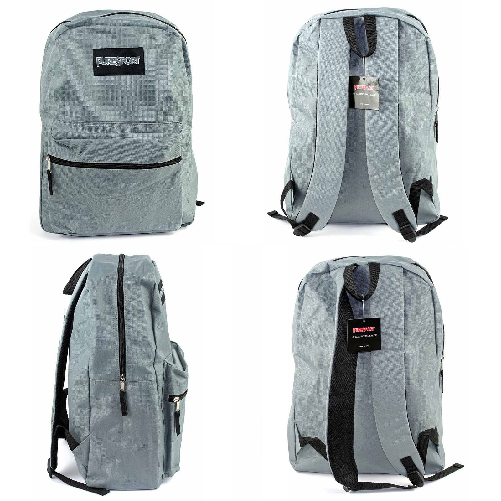 grey 15 inch back to school wholesale backpack for boys or girls