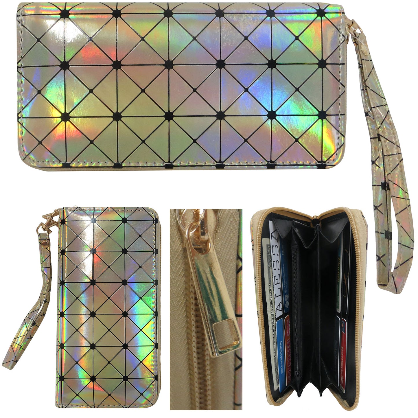 Wholesale Women's Holographic Wallet - Alessa Beth Gold Hologram