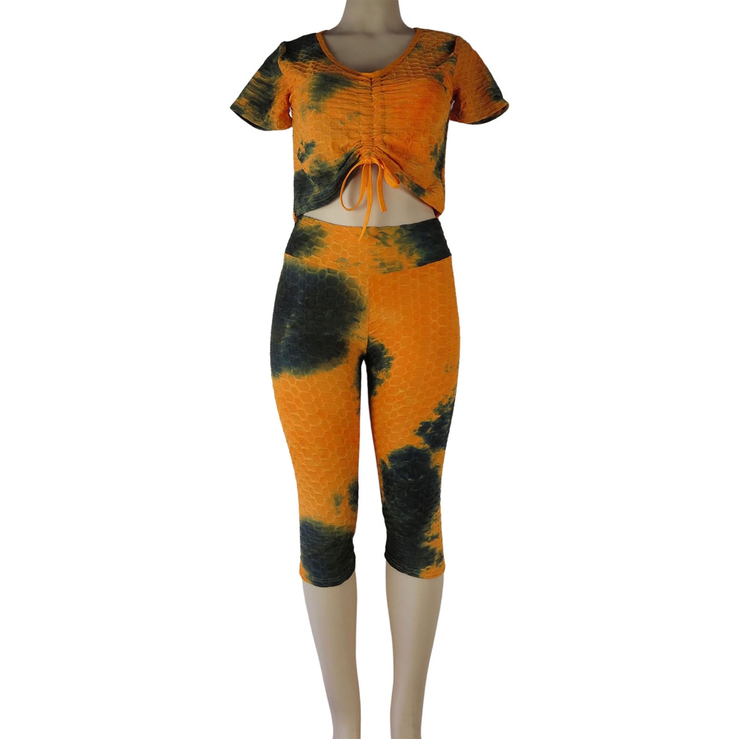 tiktok capri leggings wholesale tie dye 2 piece set orange