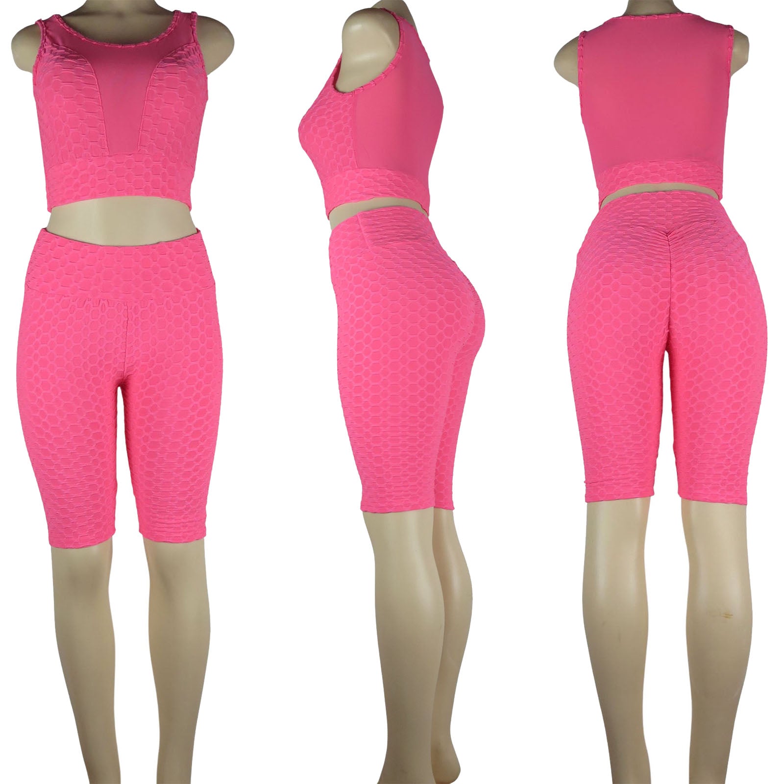 Wholesale TikTok bike shorts set with mesh and scrunch butt bubble design in pink