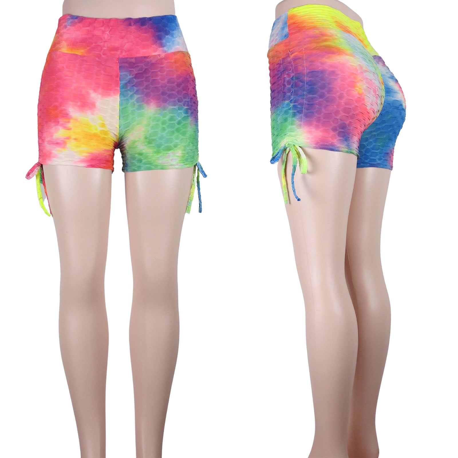 wholesale tie dye booty shorts tiktok bubble pattern with high waist in rainbow color blend