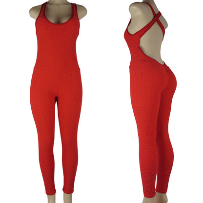 Fitness Jumpsuit  Honeycomb Scrunch Booty One Piece Red