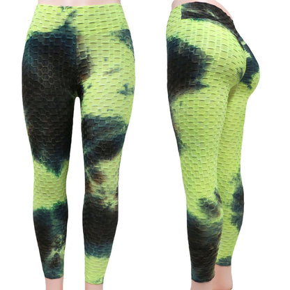 scrunch butt tie dye wholesale tiktok leggings with a high waist in green and black blend