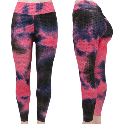 scrunch butt tie dye wholesale tiktok leggings with a high waist in pink and black color mix