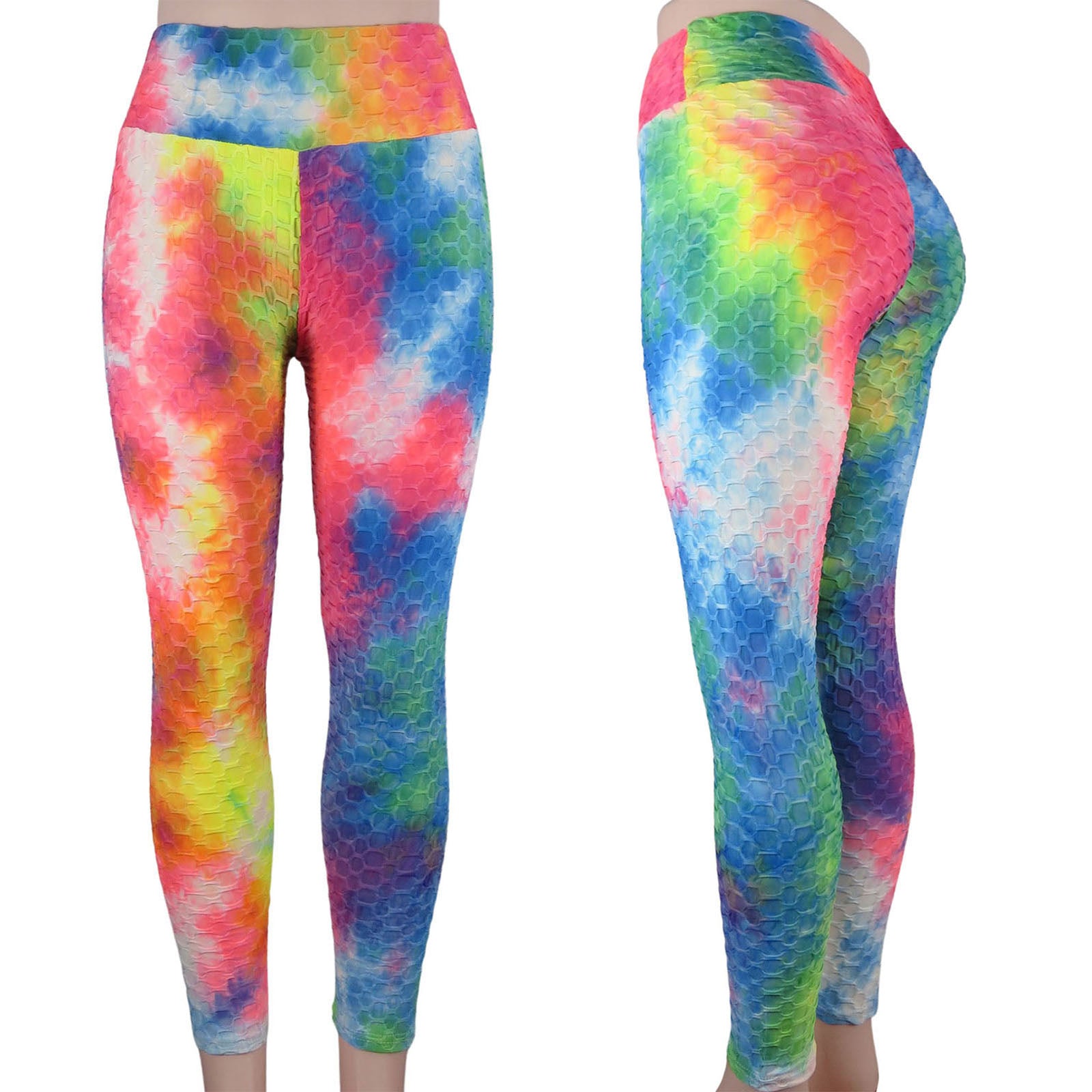 scrunch butt tie dye wholesale tiktok leggings with a high waist in rainbow color